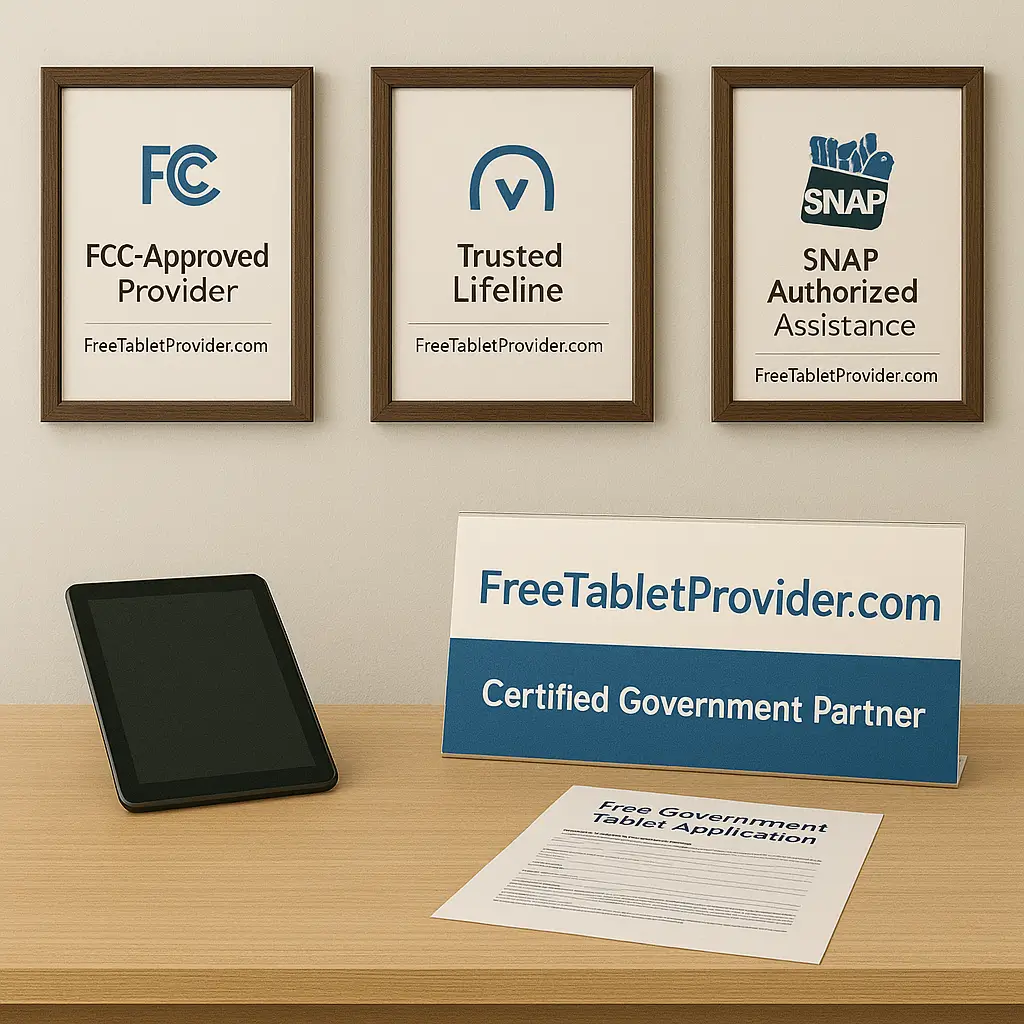 Official seal or badge indicating Freetabletprovider is a certified and trusted provider, emphasizing legitimacy and FCC verification