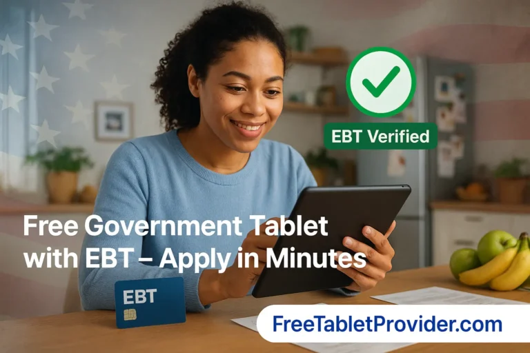 EBT-eligible mother applying for a free tablet through a verified provider in 2025